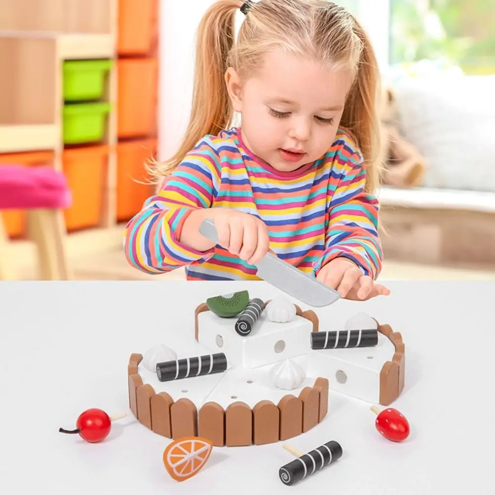 Bolo de Aniversário Magnético de Brinquedo: Casa de Faz de Conta Interativa de Madeira para Crianças, Cozinha Cognitiva Montessori, Jogo de Cortar Bolo Mousse
