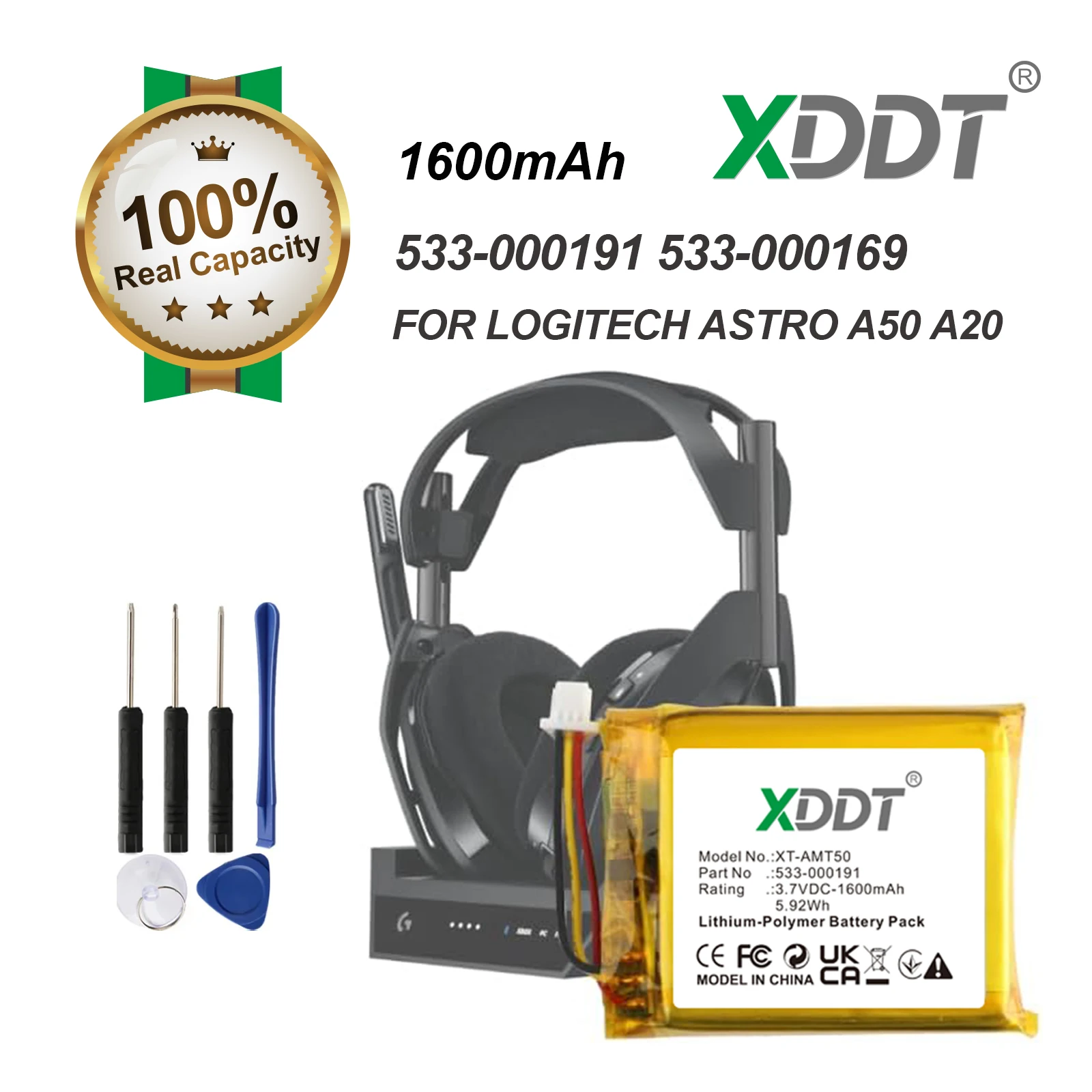 XDDT Replaces Upgraded 1500mAh 533-000191 533-000169 Battery For Logitech Astro A50 A20 Headset Batterie Accumulator+Tools