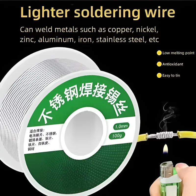 Stainless Steel Soldering Wire Lighter Operated Flux Core No Clean Fast Flowing for Steel Copper Aluminum Iron DIY