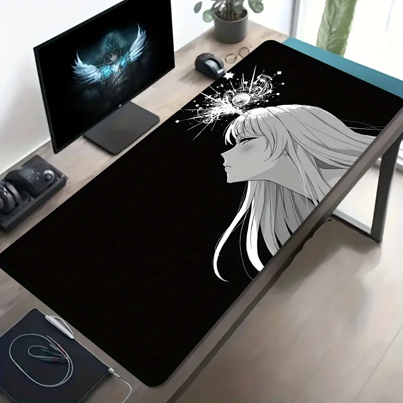 

1pc Anime Girl Starry XXL Mouse Pad, Non-Slip Rubber Base Desk Mat, Gaming Office PC
