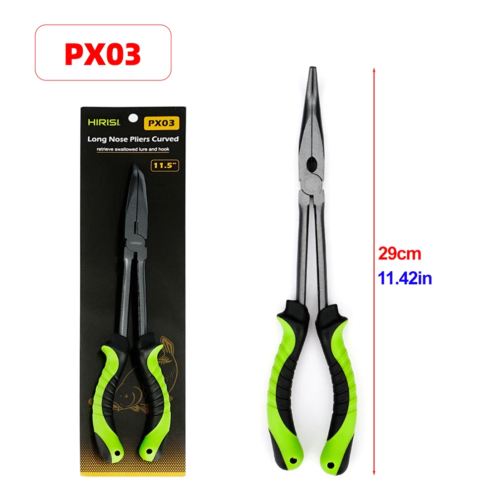 Hirisi Angelzange mit gebogener Nase, Salzwasser-Multitool, Teflon-beschichteter Angelzubehör aus Kohlenstoffstahl PX03