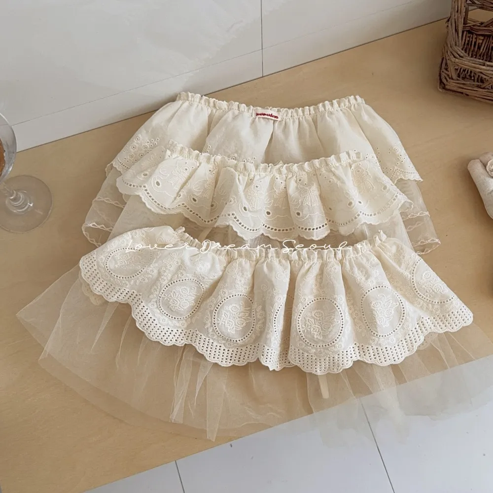 Kids Decorative Skirt Panel Tulle Lace Floral Embroidery for Toddler Girls Fancy Bottom Layer Casual Cute Clothing