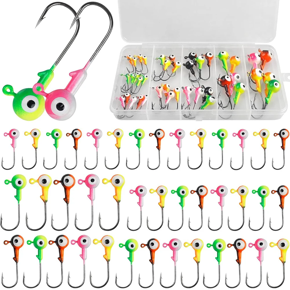 

40 шт., набор крючков для рыболовной джиг-головки, круглые шарики, джиг-головки для краппи, приманки в ассортименте, окрашенные рыболовные приманки, джиг-головки для судака, окуня