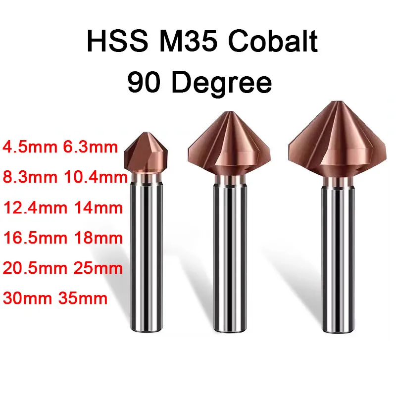 90度面取りカッター-3枚刃カウンターシンクドリルビット-hss-m35-コバルト-45mm-35mm