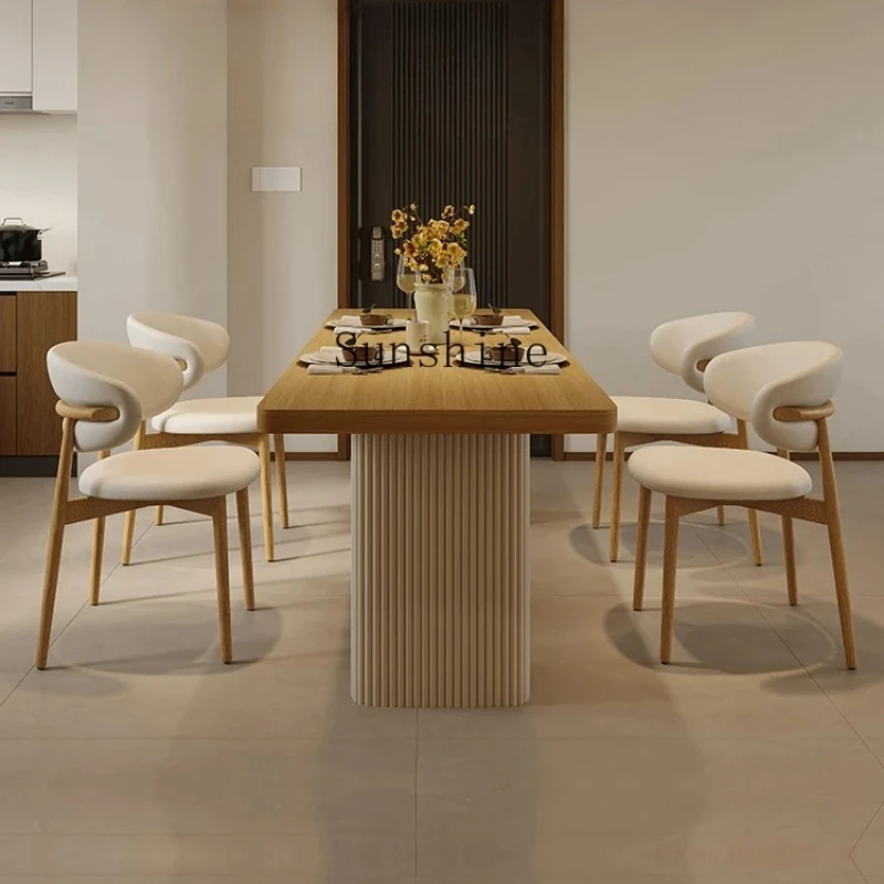 

Household large apartment modern cream wind thickened rock slab dining table and chair combination