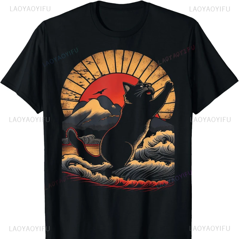 

Japanese Sunset Catzilla Graphic T-Shirt Graphic T Shirts for Women Gothic High Quality Cotton Fashion Soft Comfortable Tops