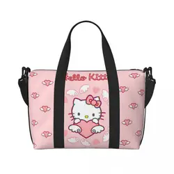 Bolso de mano personalizado de Hello Kitty para mujer, bolsa de viaje de hombro de playa, de gran capacidad, blanco, para gimnasio