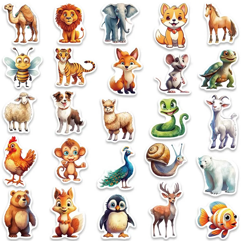 50pcs Vinyl Laptop Decals Cute Funny Cartoon Animals Stickers For Luggage Gutiar Phone Skateboard Diary Waterproof Graffiti