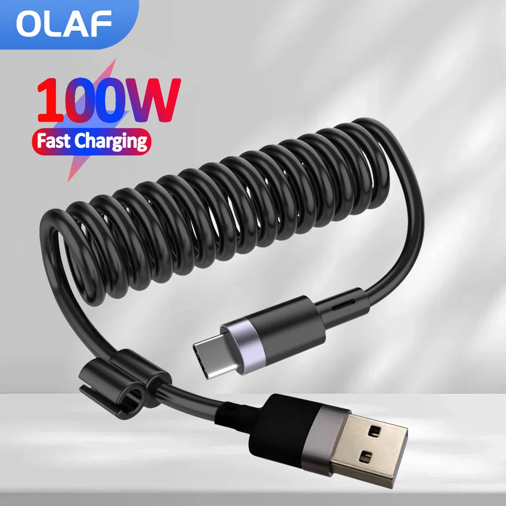 

Автомобильный пружинный кабель для передачи данных, 100 Вт, выдвижной кабель USB C к типа C для быстрой зарядки для iphone 15 16 Samsung Huawei, кабель USB типа C