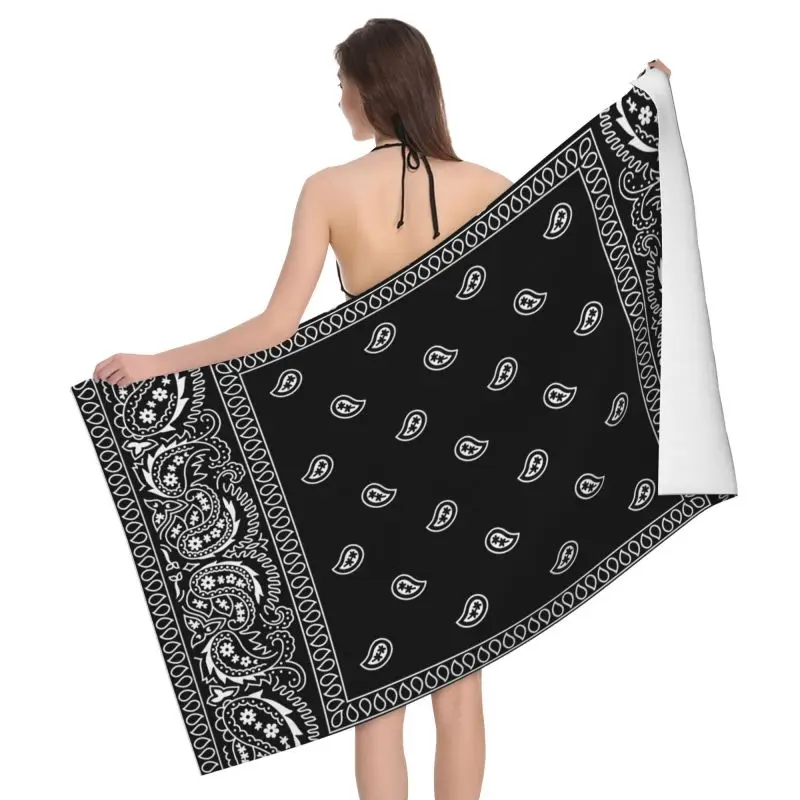 

Colorful Paisley Black Beach Towels Shower Bath Towel Sauna Travel Microfiber Absorbent Quick Dry Towel for Sport Gym Swimming