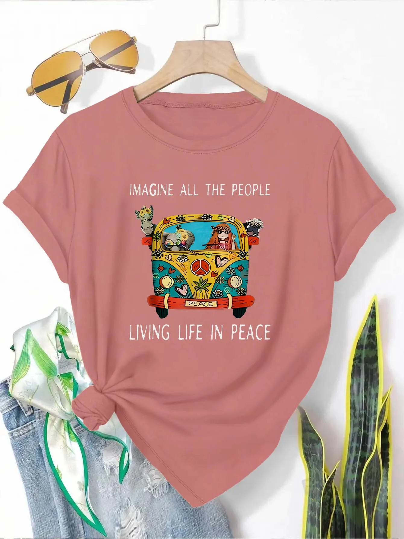 Plus Size Retro Hippie Van Graphic Tee Elegant And Fashionable Top For Free Spirited Fashion Lovers