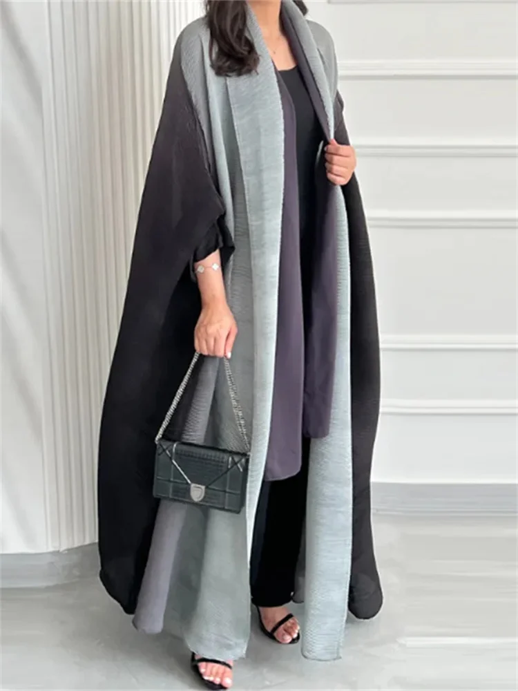 Miyake Gradient Pleated Trench Coat for Women Bat Sleeve Scarf Collar Long Windbreaker Female Fashion Clothing 2023 New Dresses