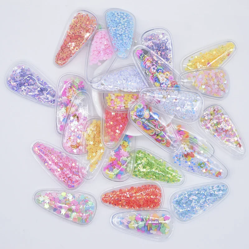 Randomly 20Pcs/lot 56*30mm Transparent PVC BB Clips Filling Shakers Applique for DIY Headwear Hairpin Bow Decor Accessories