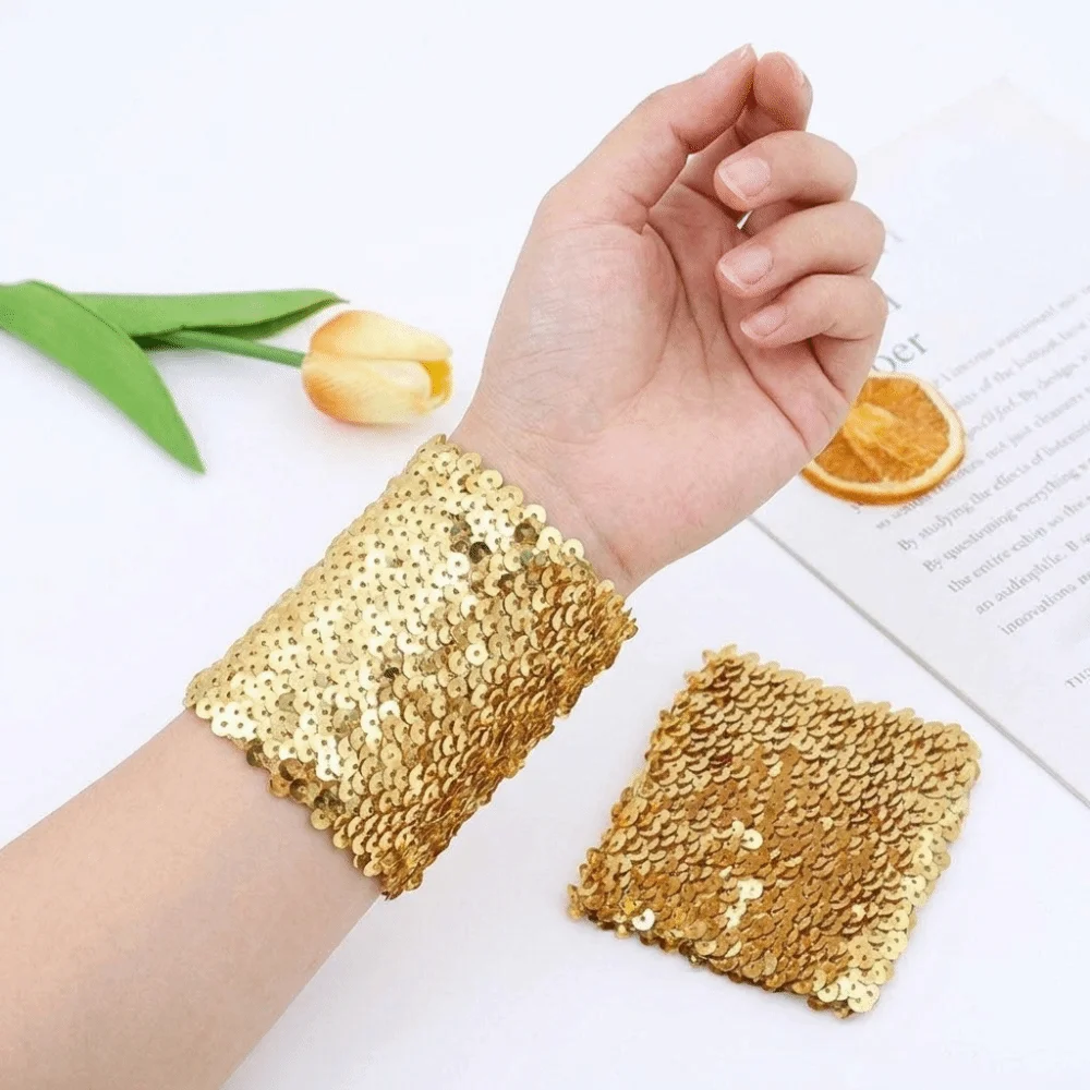 Vintage Elastic Sequins Wrist Cuffs Adjustable Gothic Bracelet Ethnic Style Stretchy Halloween Arm Cuff Carnival
