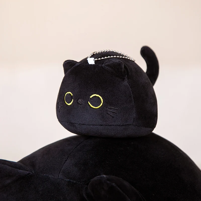 Coussin de sieste en peluche chat boule ronde pour enfants, jouets en peluche doux, animal de dessin animé, chats noirs beurre, cadeau de Noël et