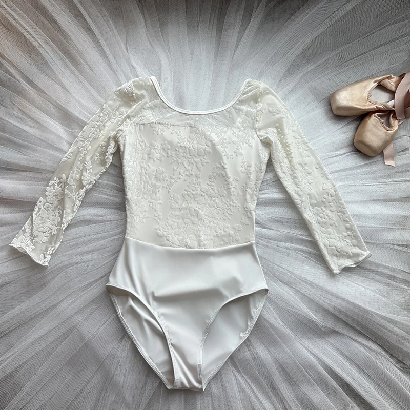 Costume de danse de ballet personnalisé pour femmes adultes, combinaison à manches longues à motifs en dentelle, costume de performance de yoga aérien, justaucorps