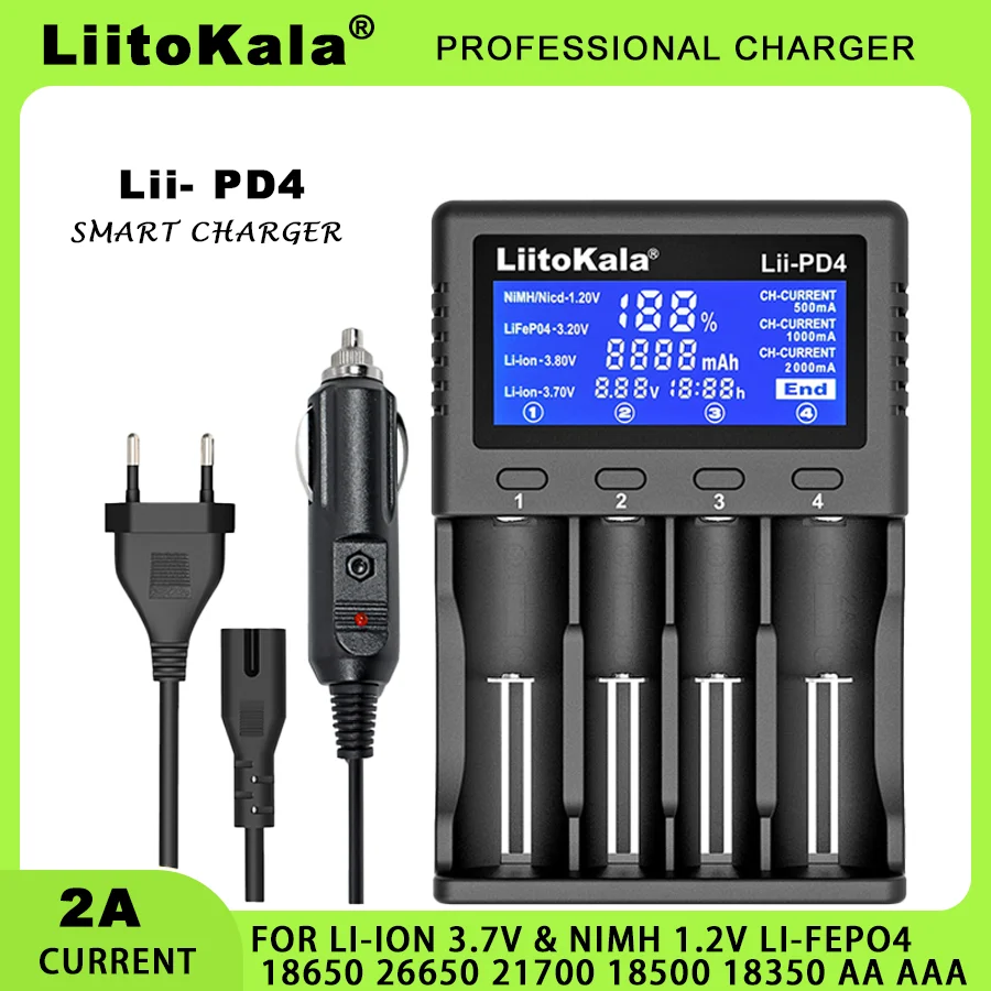 Veitokala Lii-PD4 LCD 3.7V/1.2V/3.2V/3.8V Nilaissée 18650 16340 18350 18500 21700 20700 Chargeur de batterie au lithium