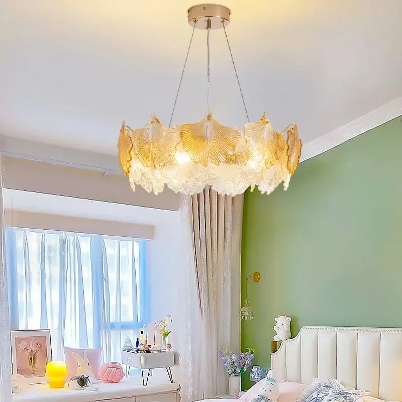 Modern LED Ginkgo Leaf Ceiling Chandeliers Light Luxury Restaurant Pendant Lamp Study Bedroom Room Light Warm Master Bedroom