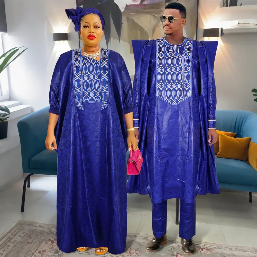 

Africa Couples Matching Clothes Elegant African Dresses for Women Traditional Bazin Embroidery Wedding Party Dresses Dashiki New