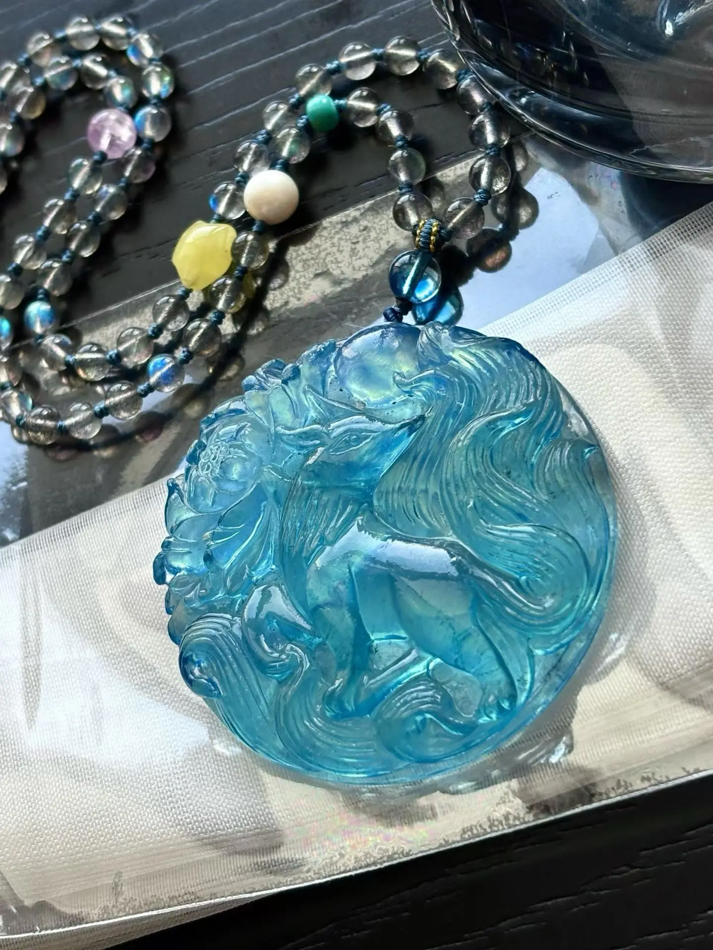 

Кулон из натурального синего аквамарина, лиса, круглый синий аквамарин, Бразилия, 52x10 мм, женские модные украшения AAAAAA