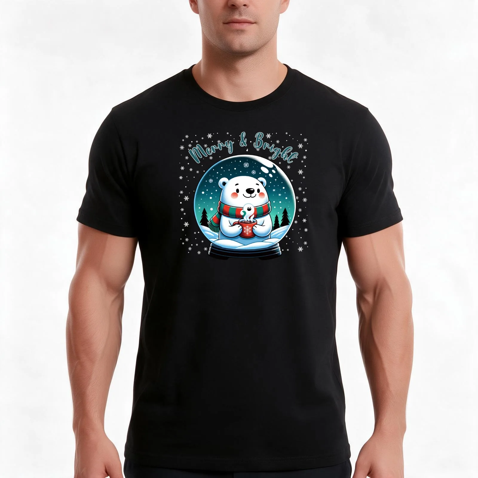 Festive Polar Bear in a Christmas Bauble, Animal Lover Fun T-Shirt, Summer Casual Cotton Tee, Oversized Streetwear Tops