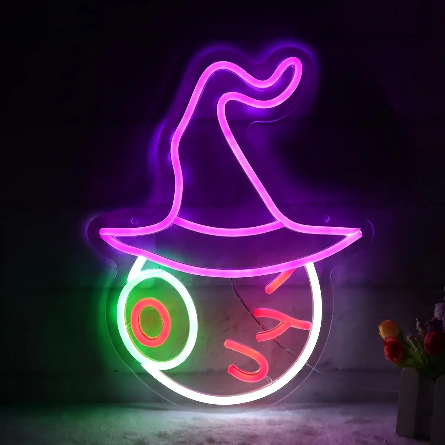 Witch Hat Jack O Lantern Neon Sign Purple Pink Green LED Wall Art USB Powered  Halloween Bar Decor Home Party Lover Novelty Gift