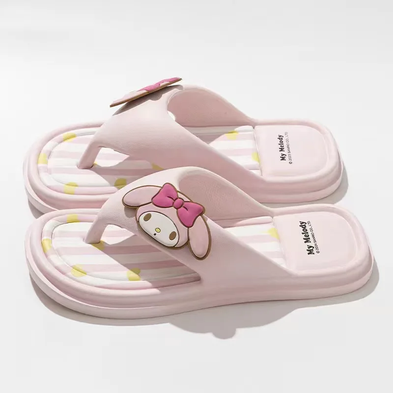 Sanrio Kapcie Damskie Hello Kitty Melody Kuromi Summer Cute Walking Shopping Outdoor Flip Flops Anime Soft Sole Sandal Girl Gift