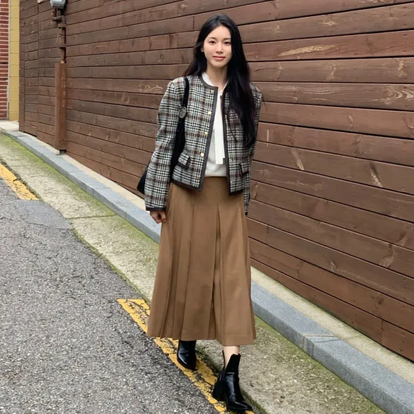 

Элегантная женская юбка миди А-силуэта с высокой талией, однотонная, плиссированная, для офиса и повседневной носки, весенняя мода, премиум качество