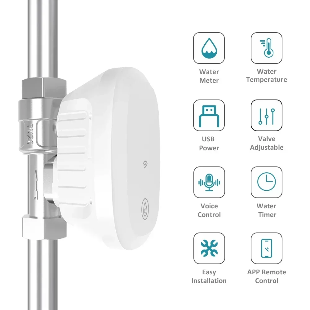 WiFi Smart Life Water Flow Meter Water Leakage Control Solenoid Valve with Temperature Measurement Water Consumption