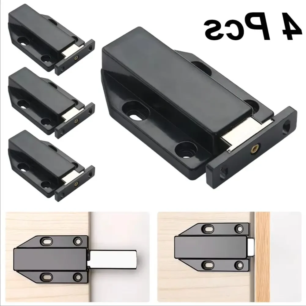 4pcs/pack Cabinet Catch Door Push To Open Touch Magnetic Black Cabinet Catch Heavy Duty Latch Door Suction Rebound Device