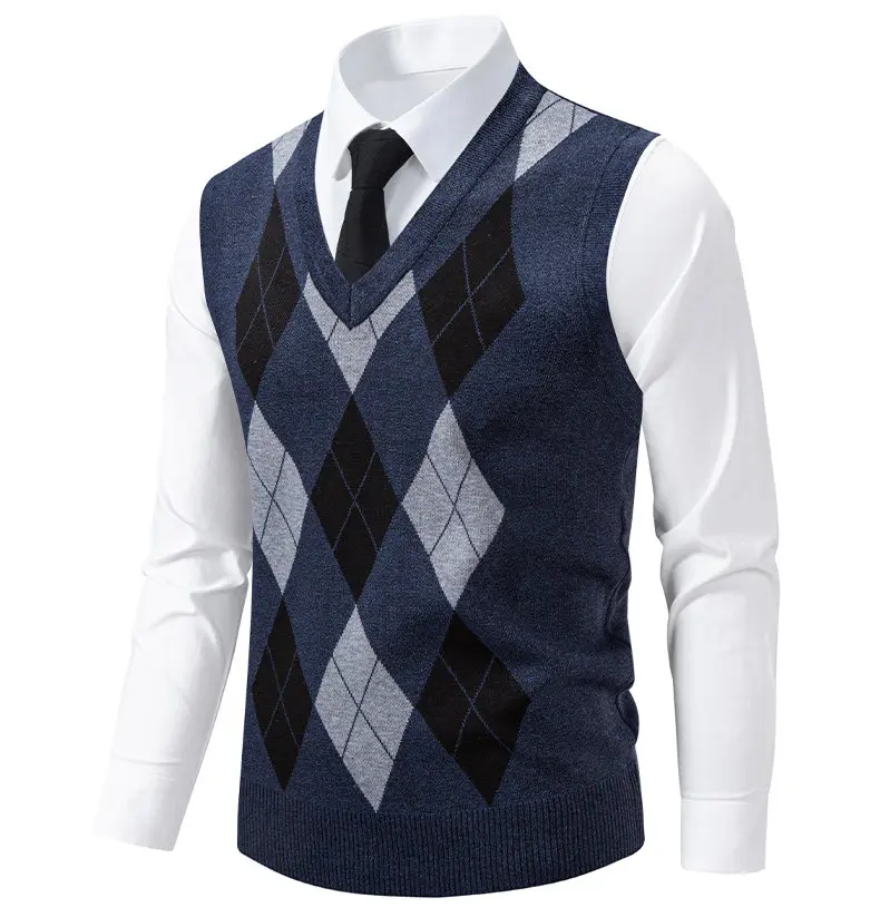 6-Farbige Herren-Strickweste, Lässiger Ärmelloser Pullover mit V-Ausschnitt, Strickstoff, Business-Casual Bürokleidung für Männer – Detail 10