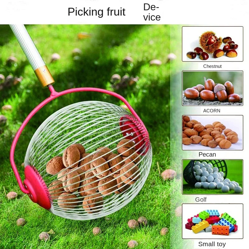 Fruit Picker Harvester Rolling Nut Harvester Ball Picker Stainless Steel Adjustable Nut Gatherer Collect Walnuts Pecans Crab