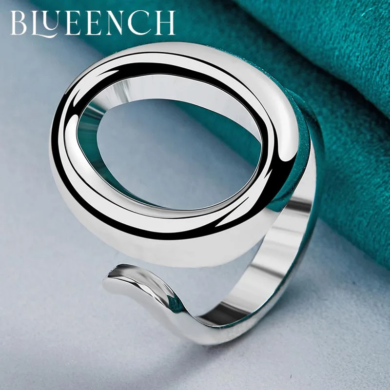 Blueench 925 Sterling Silver Circle Adjustable Ring for Women Proposal Party Personality Fashion Charm Jewelry