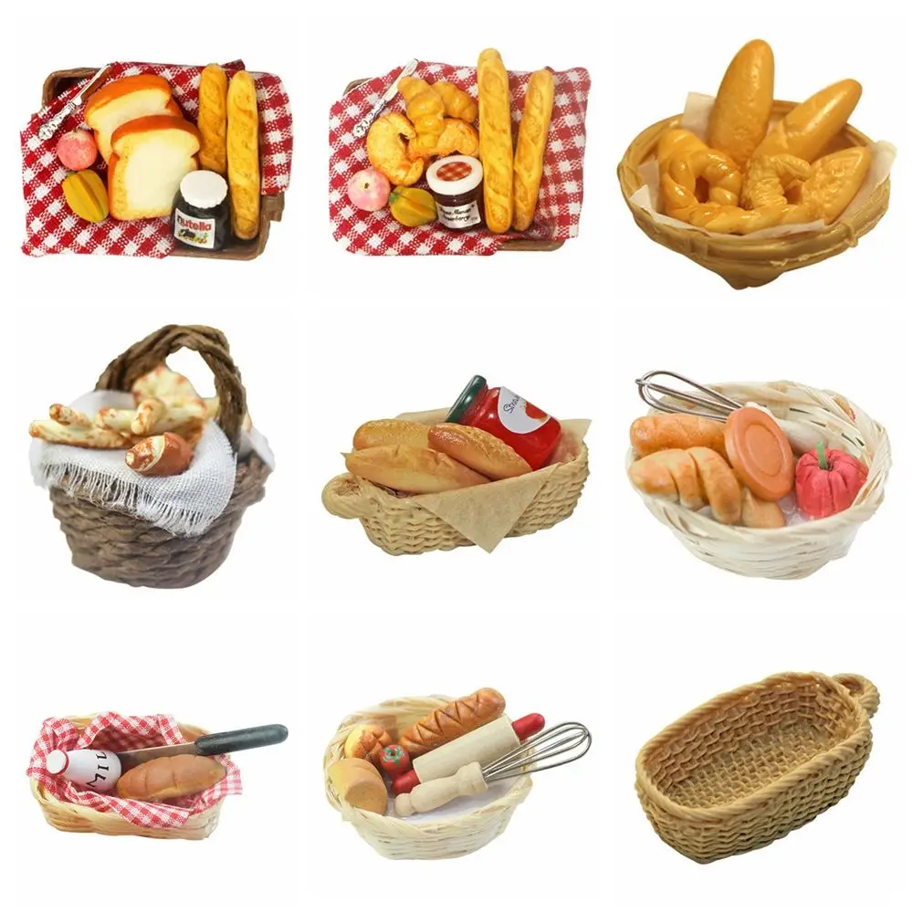 Mini Food For Doll 1 :6 /1: 12 Dollhouse Miniature Bread Basket Simulation Food Model Toys DollHouse Decor Scale Miniatures