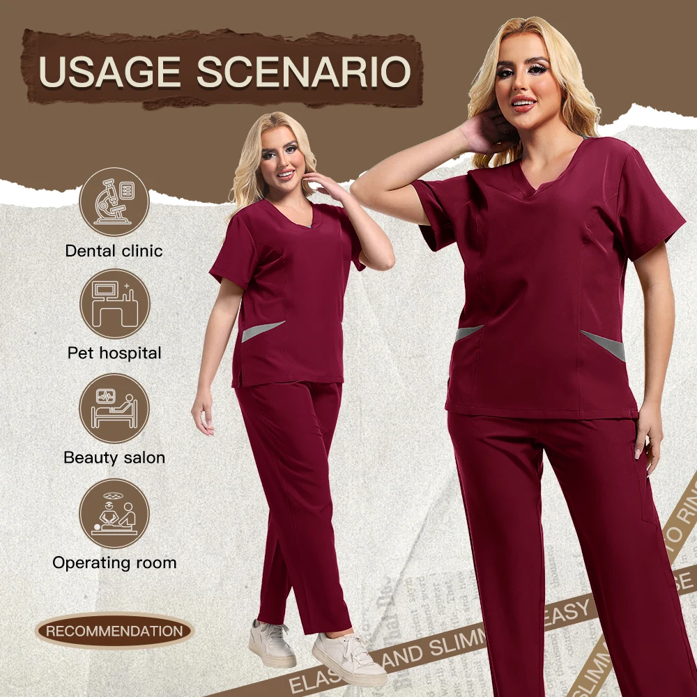 Summer Elastic Anti-wrinkle Surgical Uniform Dentist Clinical Uniform Men Women's Jogger Suit Medical Scrub Top Pant With Pocket