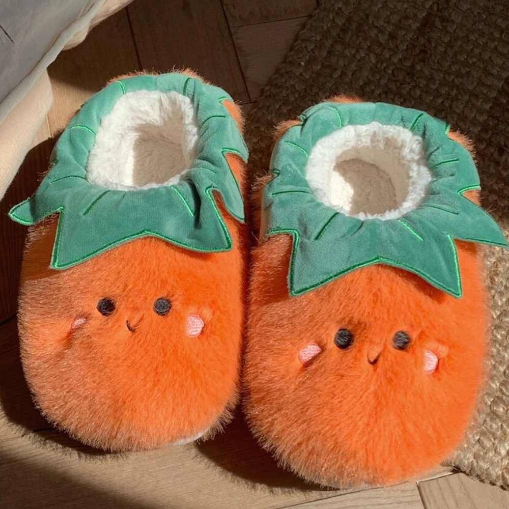 Creative Cute Tomato Winter Cotton Shoes Ins Fun Home Warm Plush Closed Toe Shoes Couple Parent Child Soft Sole Home Floor Shoes