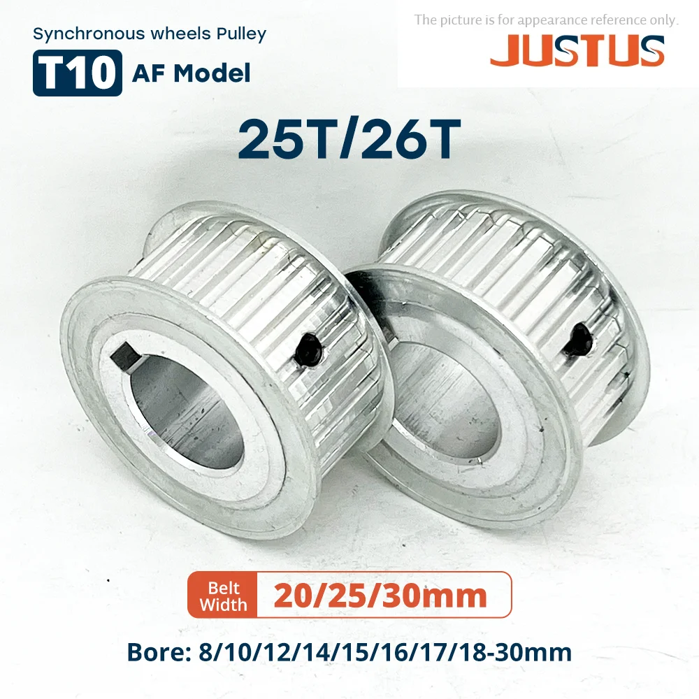 T10 AF Shape 25T/26T Synchronous Wheel Bore 8mm 10mm 12mm-30mm For T10 Width 20/25/30mm Timing Belt Teeth Pitch 10mm