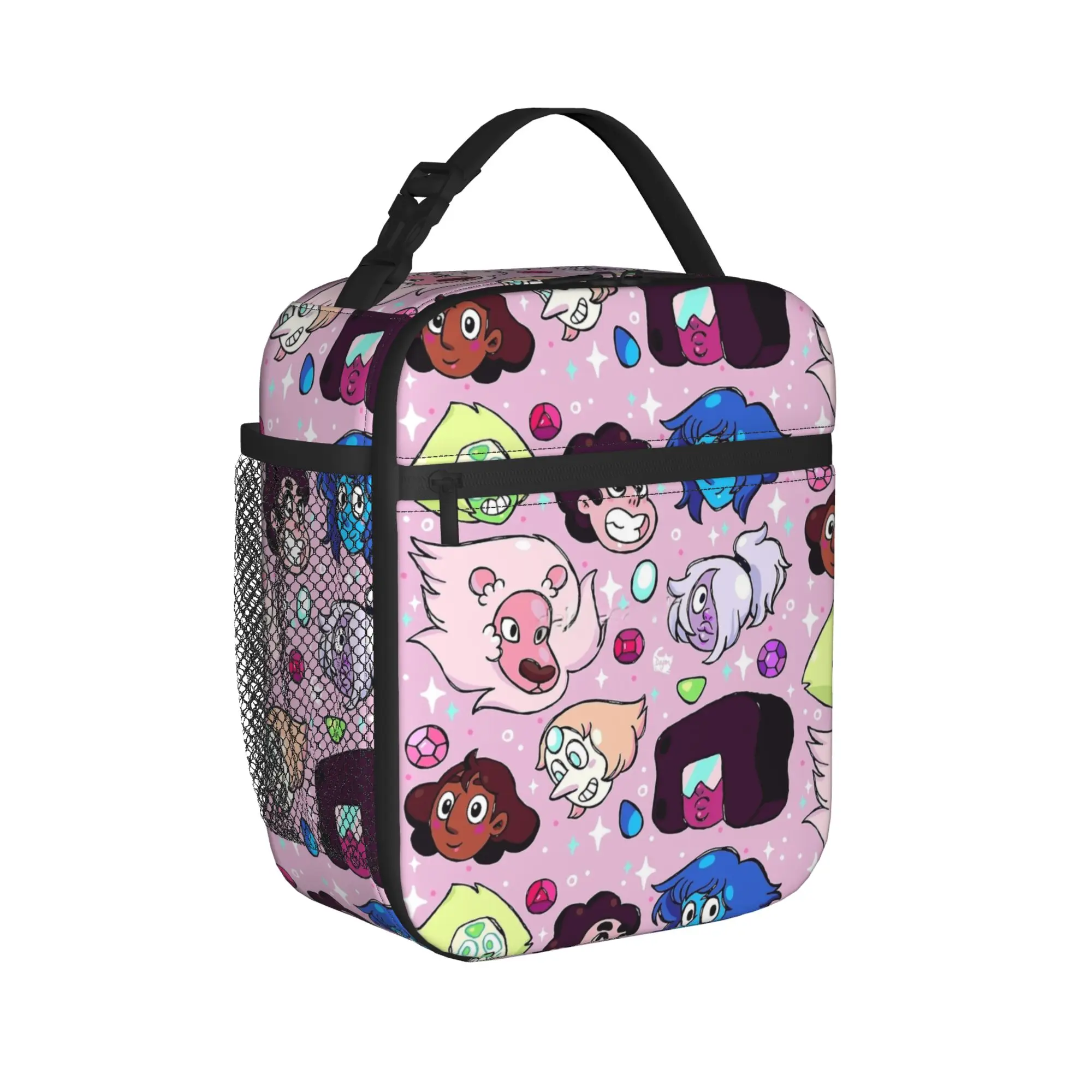 Crystal Gem Friends Lunch Bag For Child  Graphic Travel Lunch Box Vintage Portable Oxford Cooler Bag