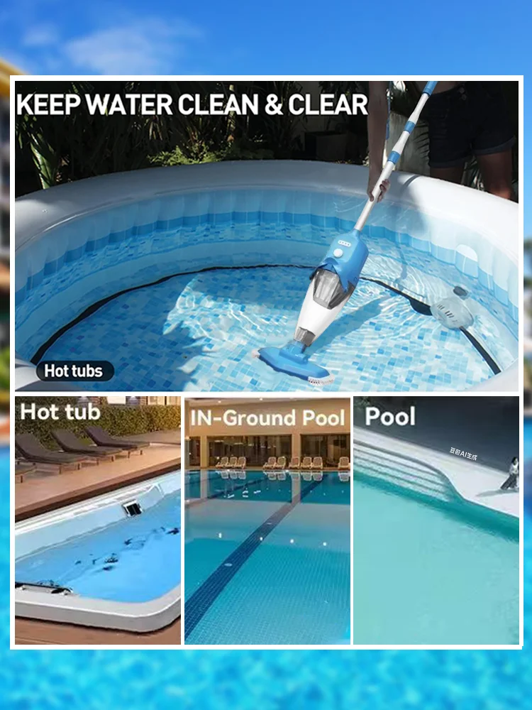 Handstaubsauger, wiederaufladbar, für Spas, Whirlpools, kleine Pools mit automatischem Tauchdetektor, Borsten-Saugdüse