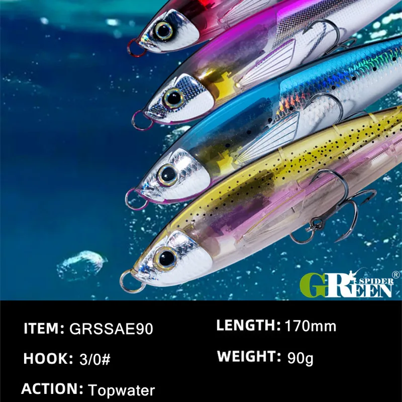 GREENSPIDER Topwater Pencil Lure Sea Fishing Lure 170mm 90g Amberjack Kingfish Tuna GT Bait New Lure