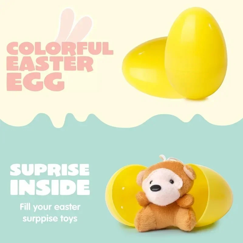Colorful Easter Egg Shells with 12 Mini Plush Animal Toys, Easter Surprise Eggs Set for Kids, Easter Egg Hunt & Party Favors