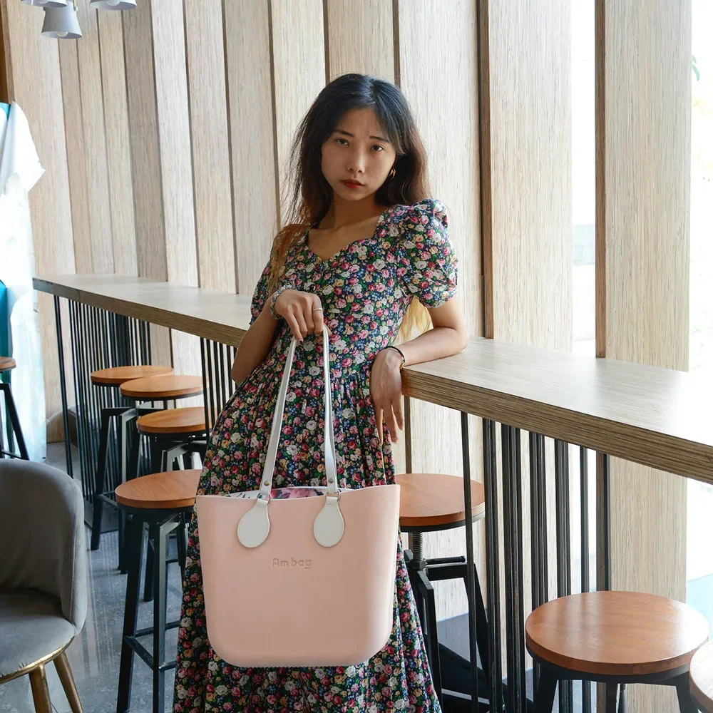 New Arrival Tanqu Long Edge Painting Handles Leather Flat PU Belt Drop End with Silver Rivet for OBag for EVA O Bag Body