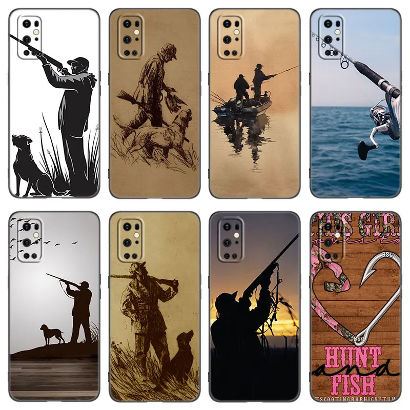 Hunting Fishing Man Phone Case For OnePlus 7 7T 8 9 10 Pro 8T 9RT 10T 10R ACE Nord 2T CE2 Lite N10 N100 N20 N200 5G Black Cover