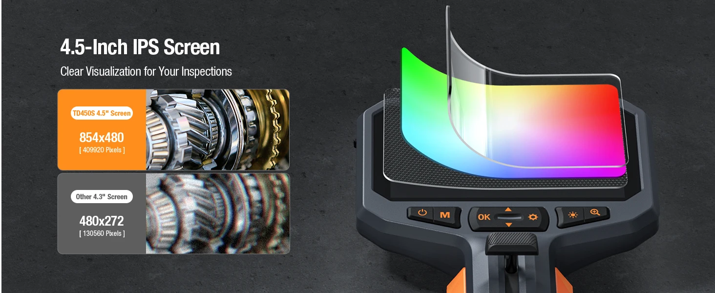 TESLONG TD450S 8,5MM Doppellinsen-Endoskop mit Gelenkarm 1080P 4,5 Zoll IPS Zwei-Wege 360° ° Lenkbares Endoskop mit Kamera und 1,55 m Schlangenkabel – Detail 3