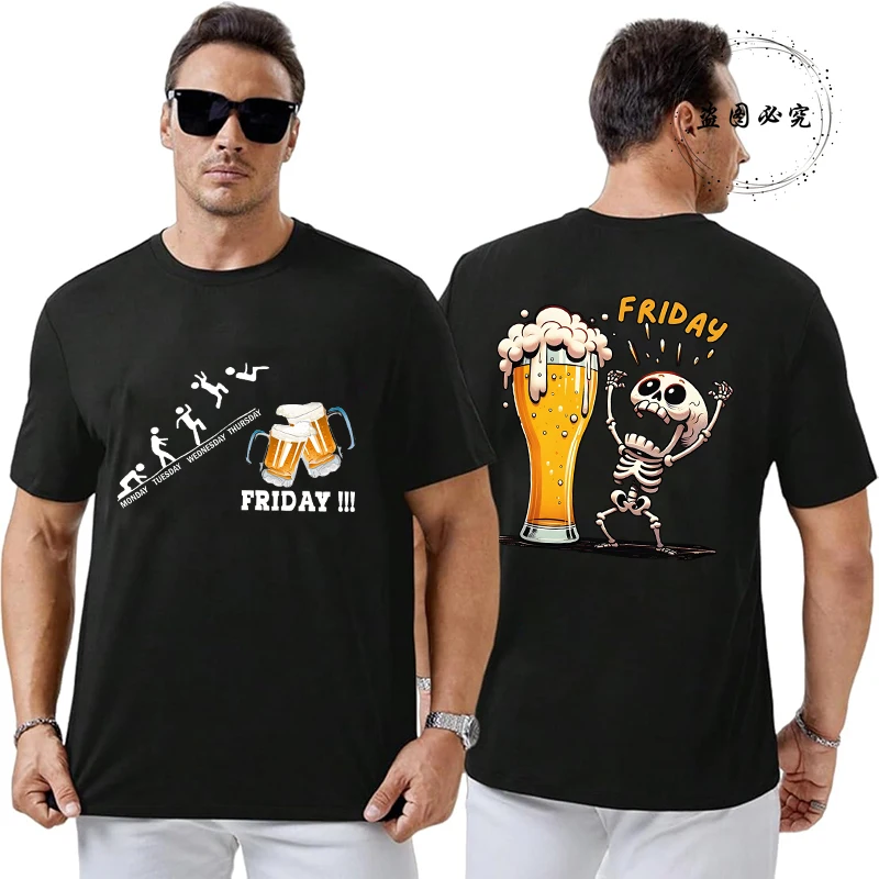 Moda cerveja camiseta para homem esqueleto chantando namorados dia da cerveja camiseta finalmente sexta-feira para amante da bebida masculino manga curta t