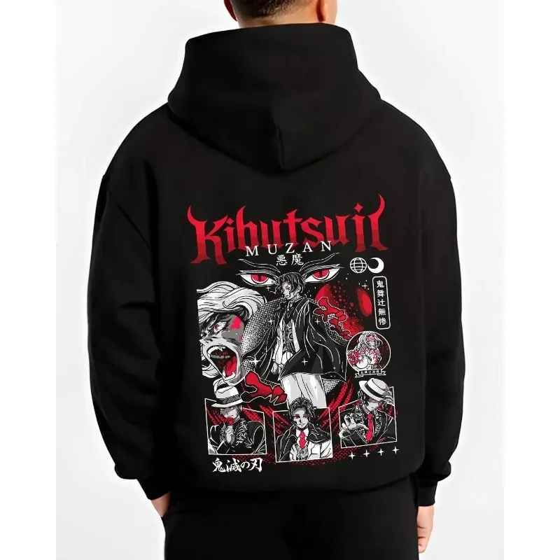 

Осень-зима мужская одежда толстовки японского аниме Demon Slayer Muzan графика хлопок с капюшоном Y2K оверсайз парное флисовое пальто