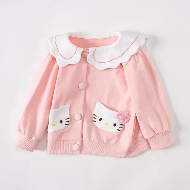 Hello Kitty Baby Girls Jacket Coats 2024 Spring Autumn Kids Turn-down Collar Long Sleeve Clothing fashion Kids Outerwear Costume