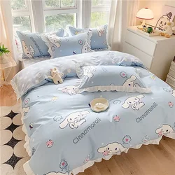 Sanrio Kuromi Cinnamoroll My melody Korean version sweet cartoon lace style pure cotton bed sheet quilt cover three-piece set