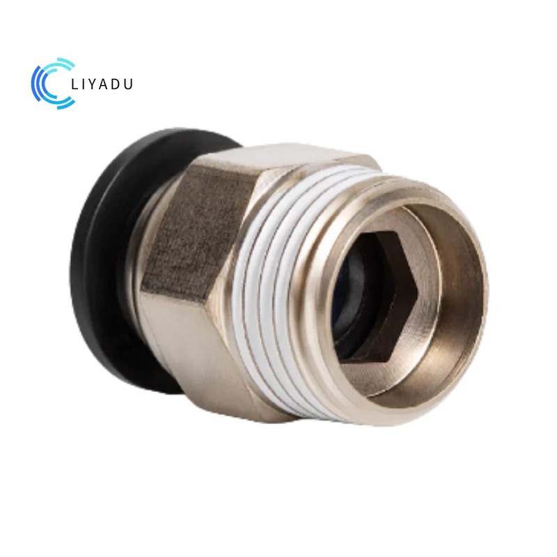 PC Series Pneumatic Male Connector PC6-01/PC6-02/PC8-02 1/8-1/4 PT Thread Push-in Fitting for 4 6 8 12 1016mm Tubing - Black PC