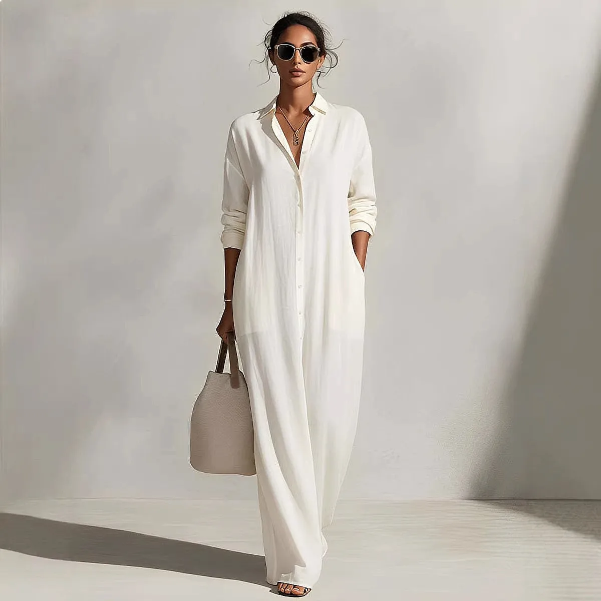 Modisches Langarm-Cardigan-Kleid Damen Lässige Elegante Bluse Top Hemdkleider Frühling Sommer Passendes Set